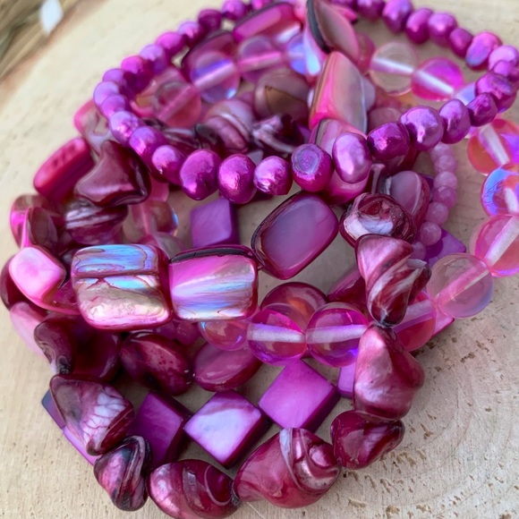 Genuine Pink Purple Freshwater Pearl & Mother Of Pearl Shell Bead Bracelets - Picture 6 of 14